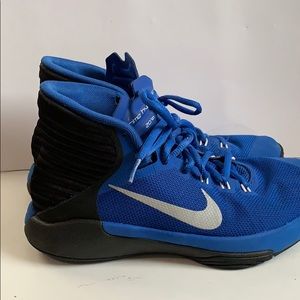 Blue and black Nike basketball sneakers.